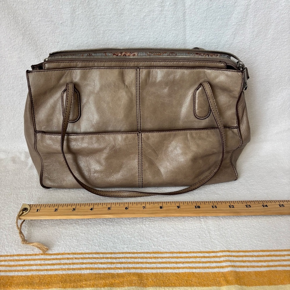 HOBO Taupe Leather Shoulder Bag with Double Handles